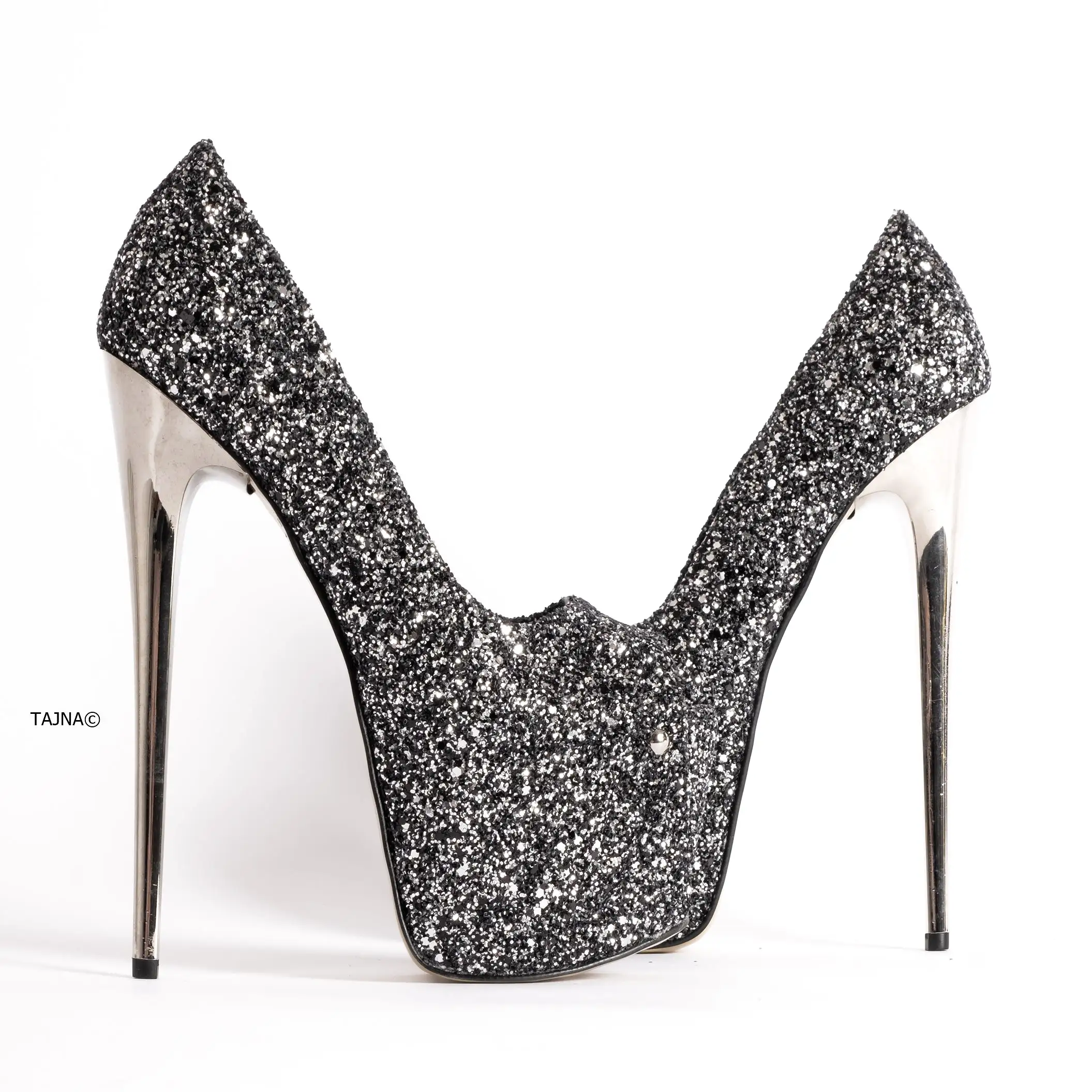 Silver Glitter Peep Toe Metallic High Heel Pumps