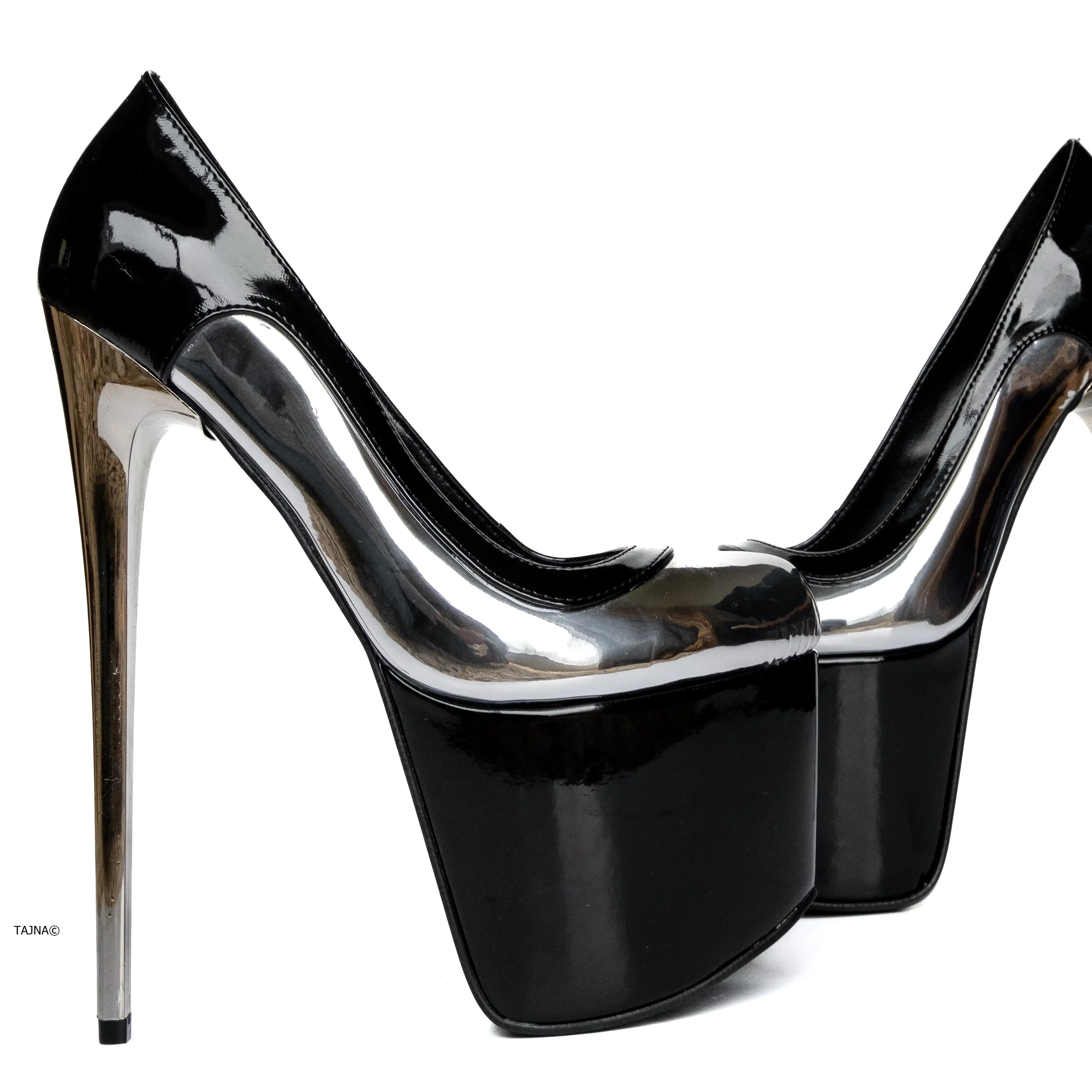 Silver Mirror Black Gloss Metallic High Heel Pumps