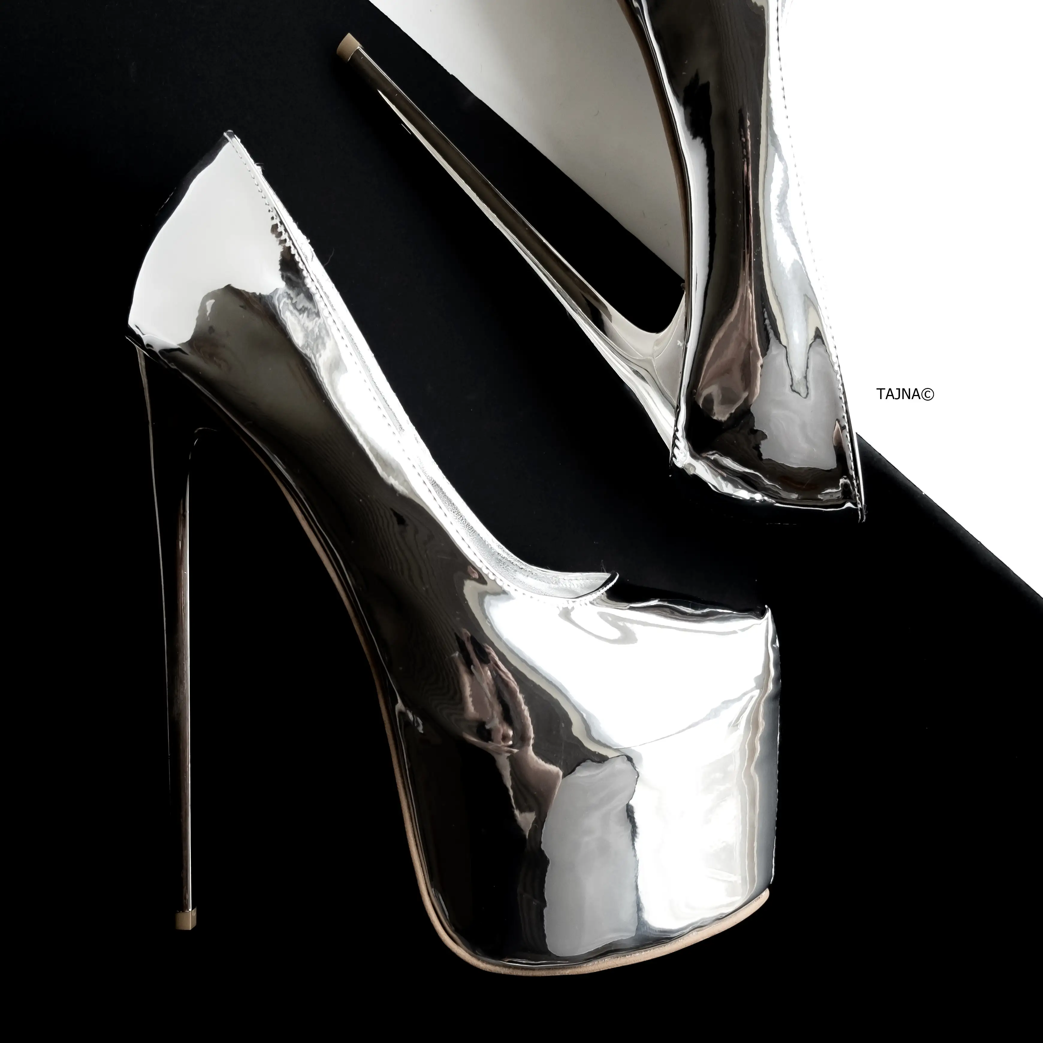 Silver Mirror Metallic Heel High Heel Pumps