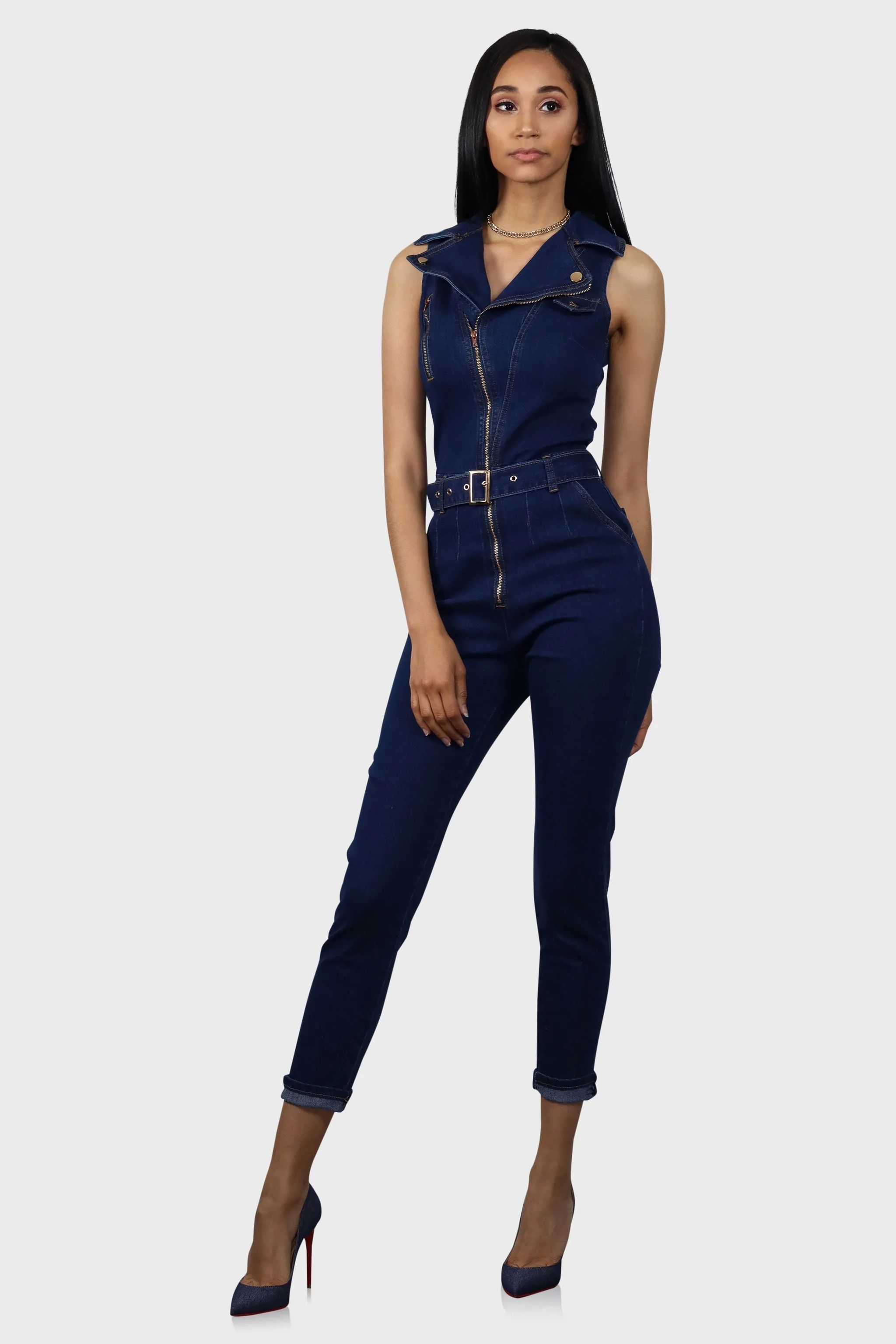 Sleeveless Denim Jumpsuit