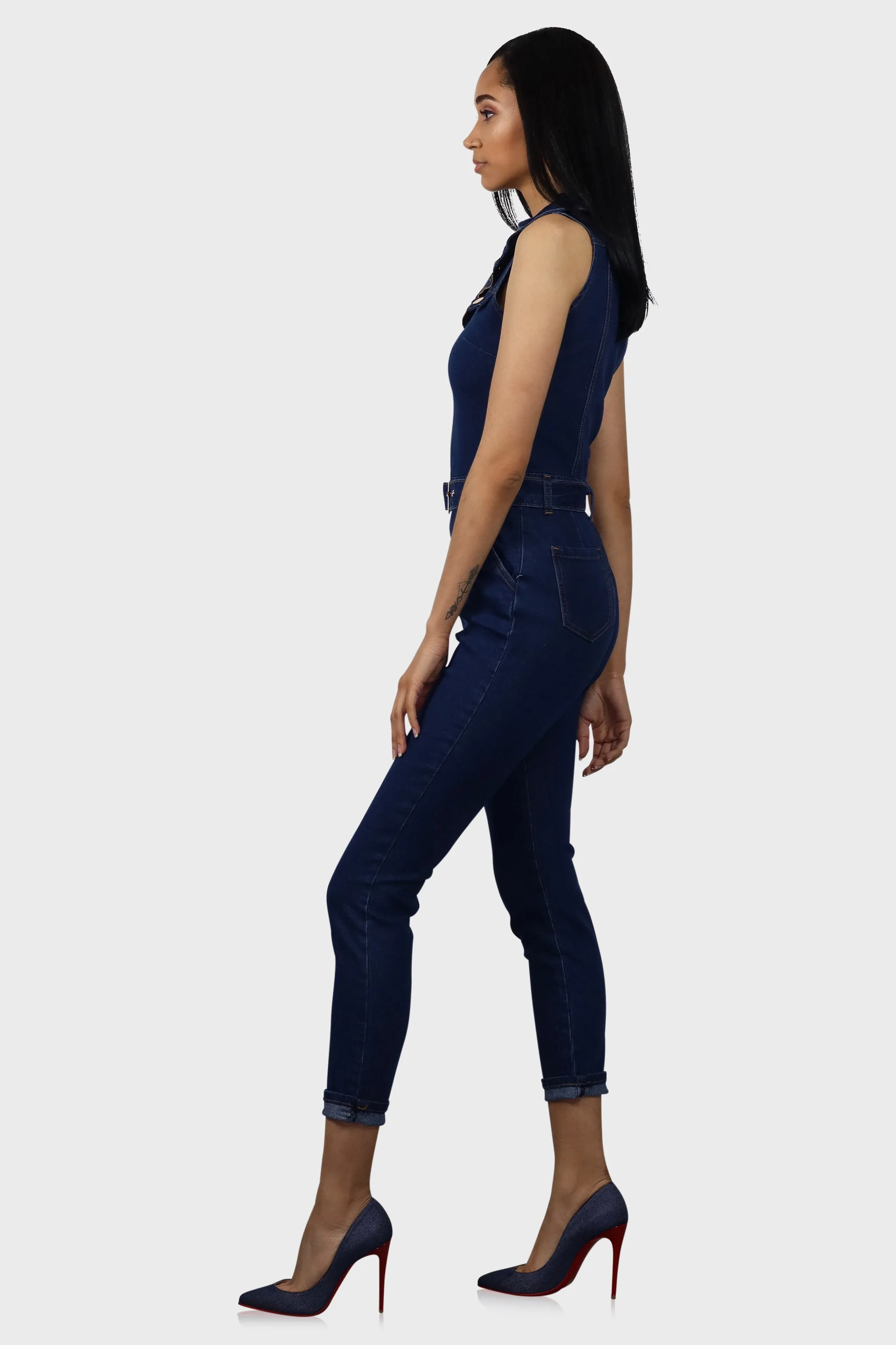 Sleeveless Denim Jumpsuit