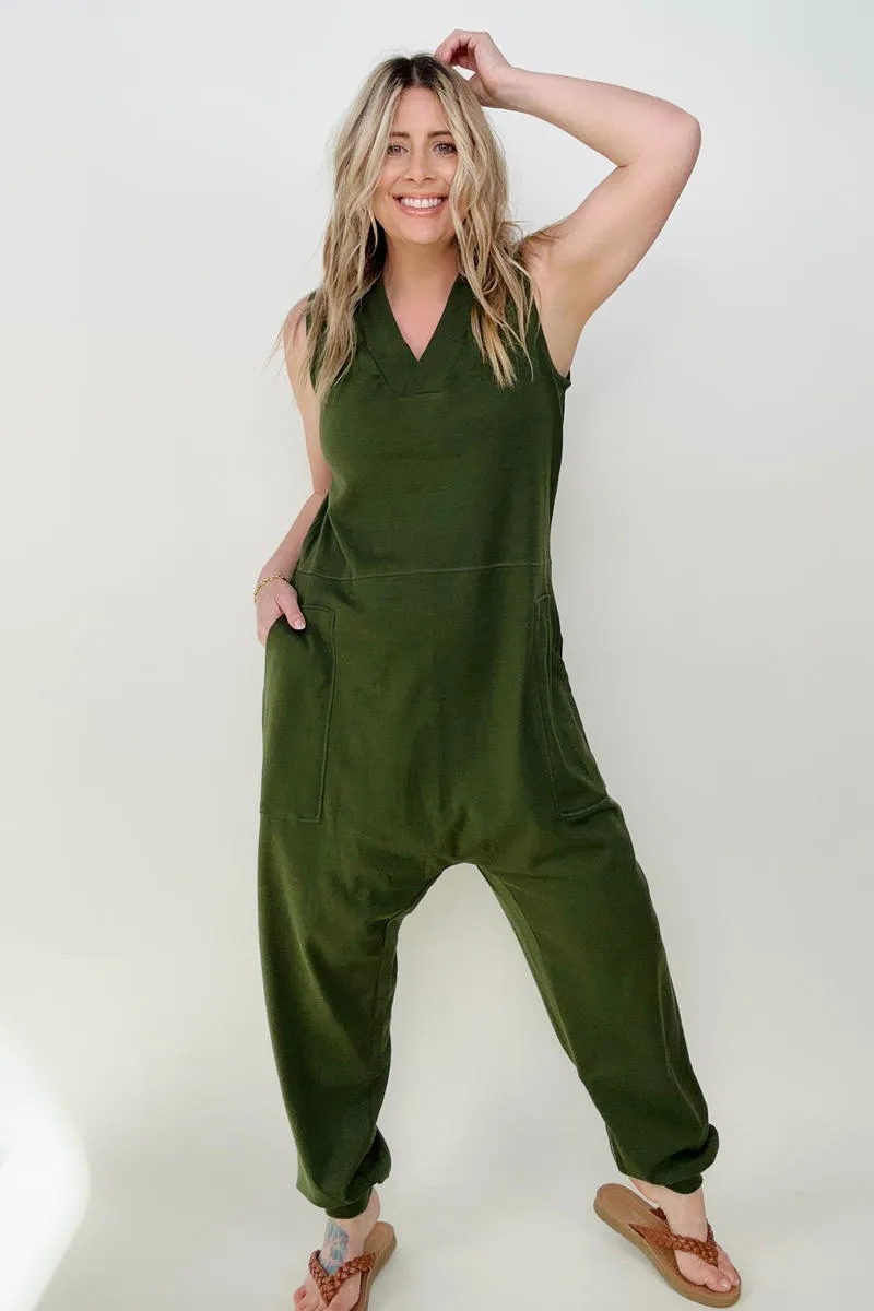 Solid Sleeveless Harem Jumpsuit**