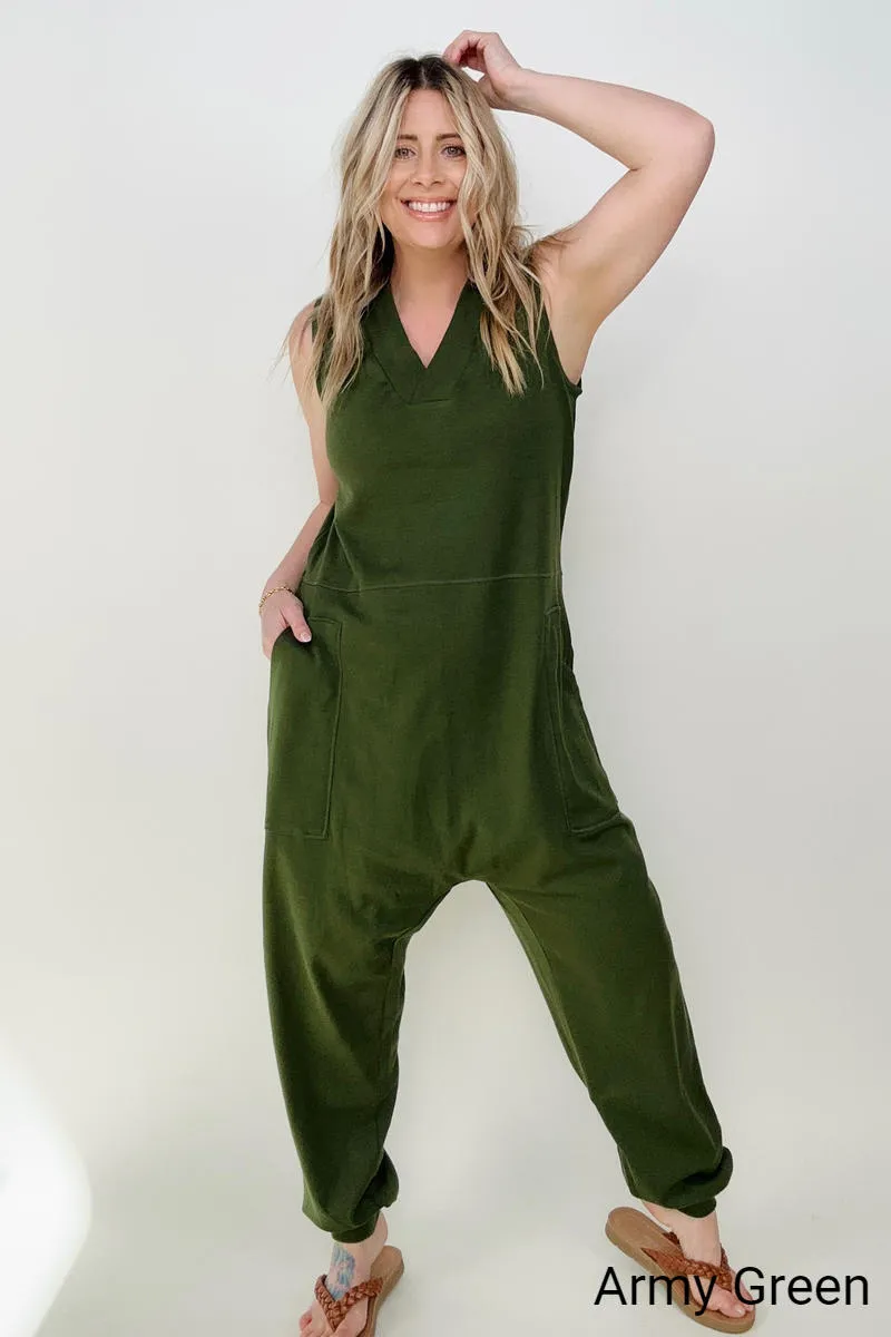 Solid Sleeveless Harem Jumpsuit**