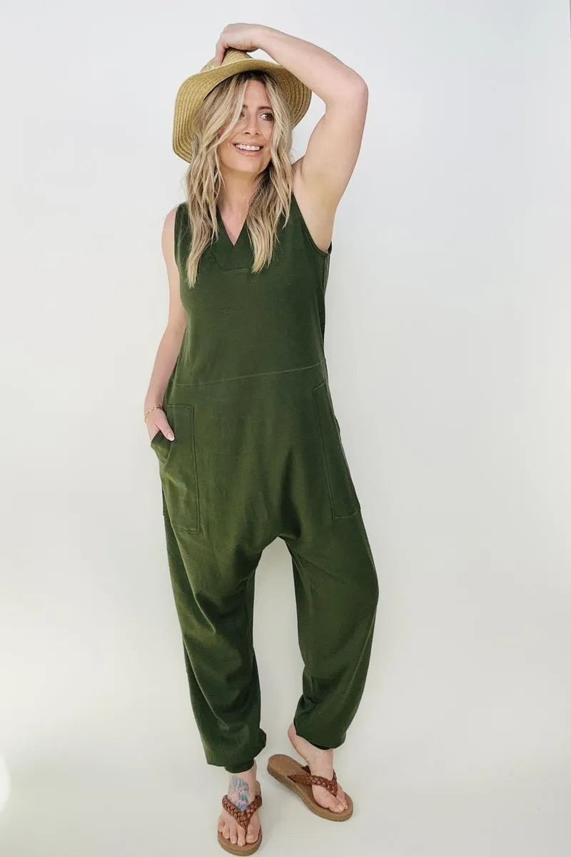 Solid Sleeveless Harem Jumpsuit**