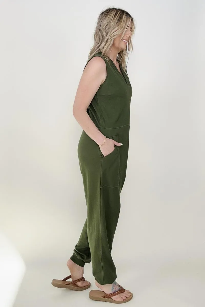 Solid Sleeveless Harem Jumpsuit**