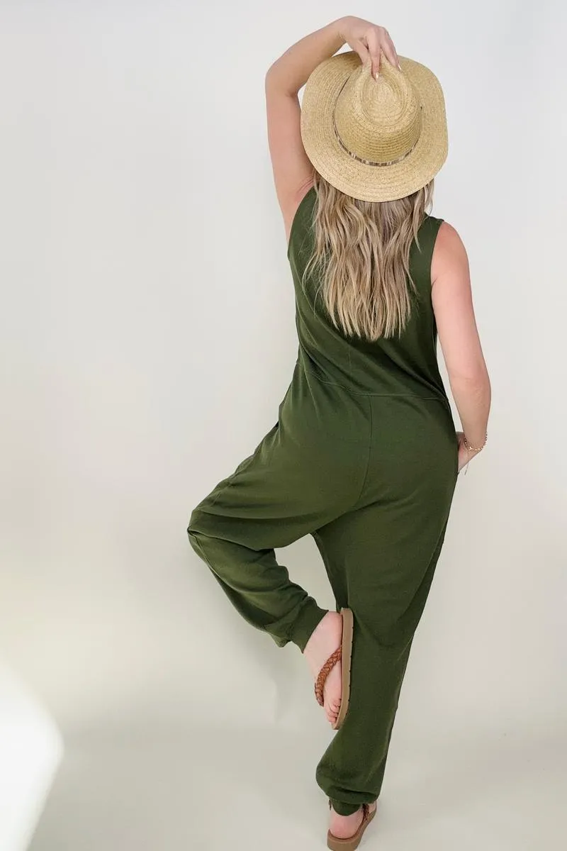 Solid Sleeveless Harem Jumpsuit**