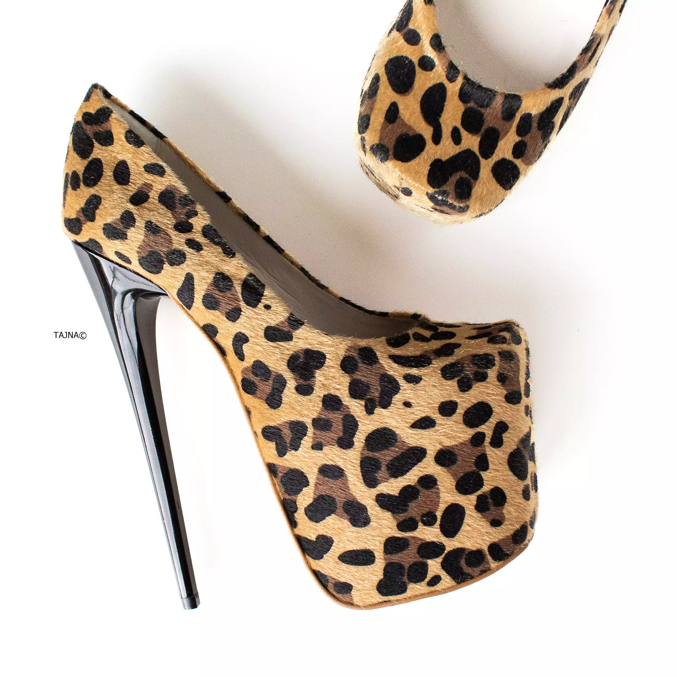 Square Toe Platform High Heel Pumps Leopard