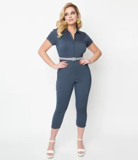 Unique Vintage Dark Blue Denim Bold Moment Jumpsuit