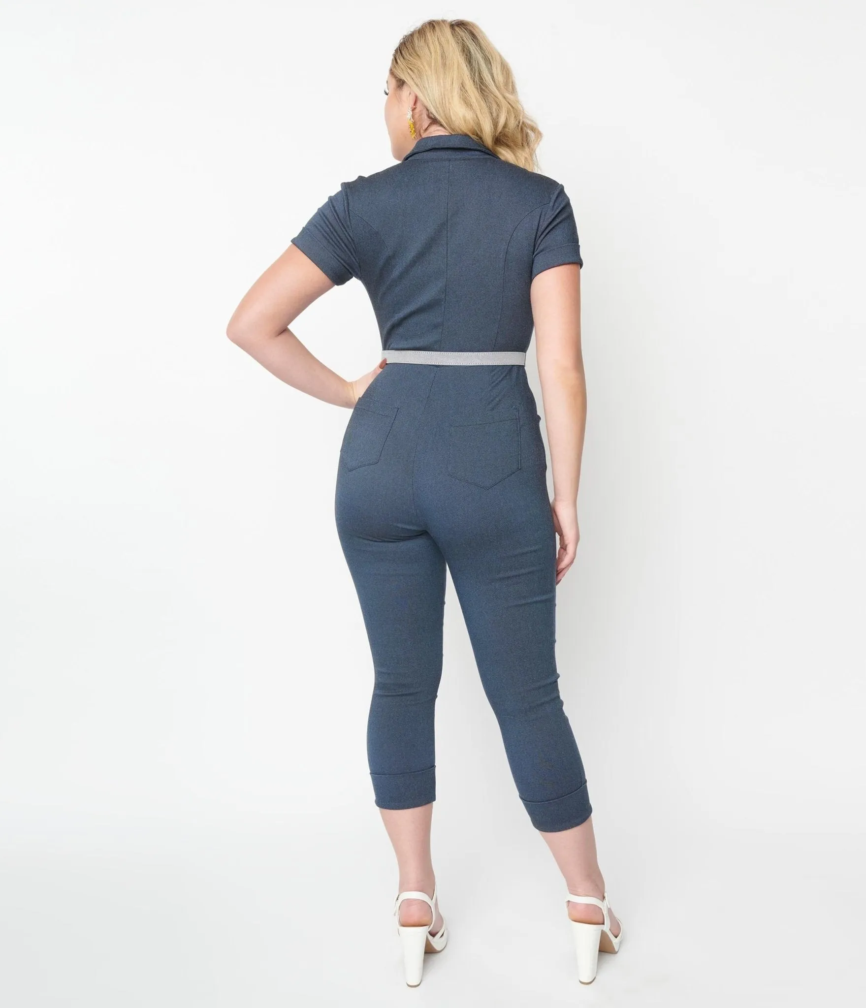 Unique Vintage Dark Blue Denim Bold Moment Jumpsuit