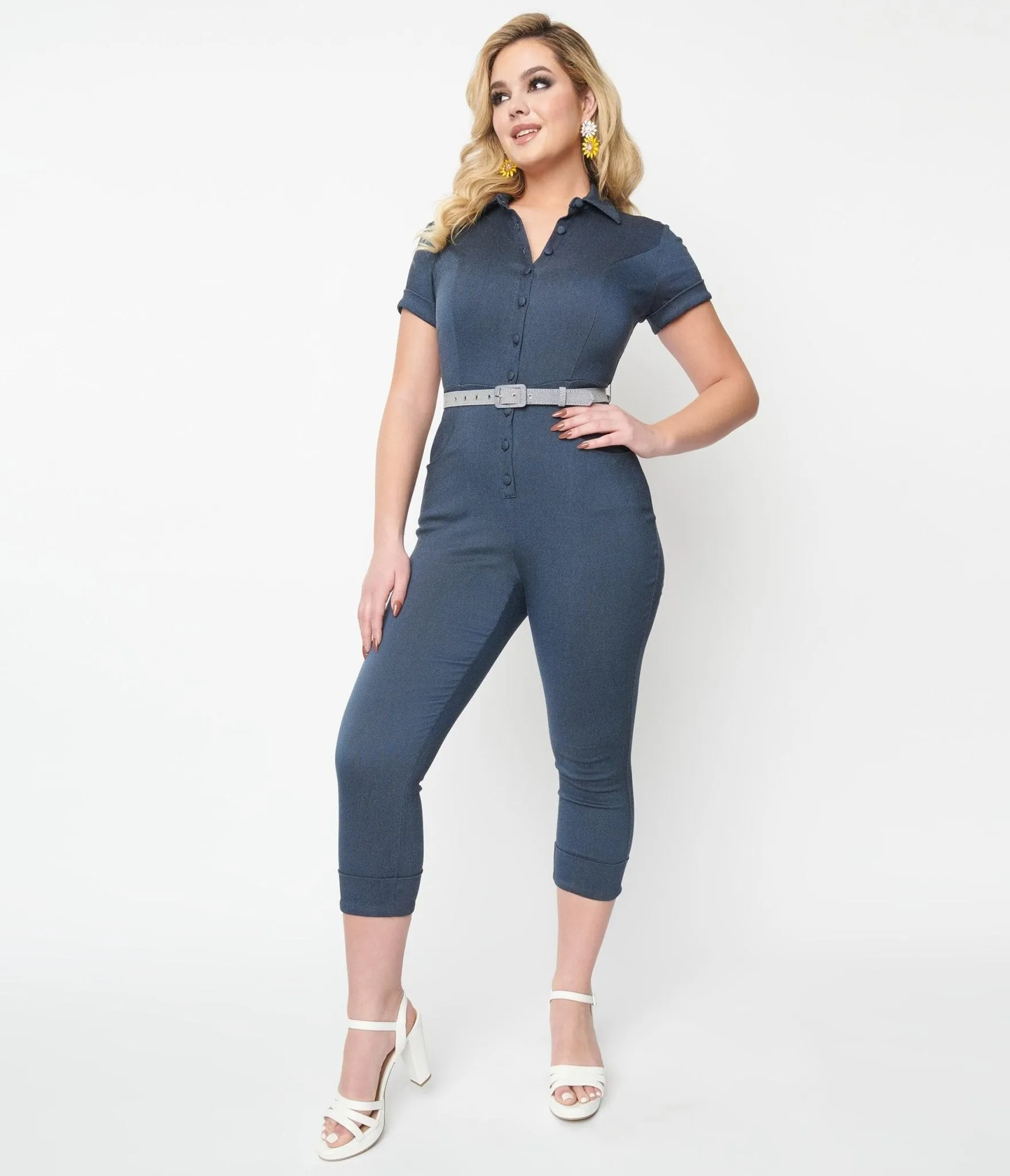 Unique Vintage Dark Blue Denim Bold Moment Jumpsuit