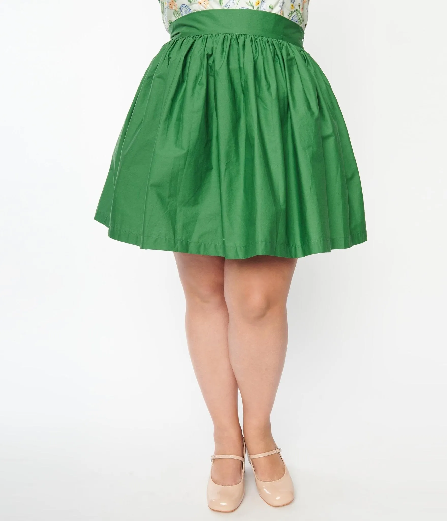 Unique Vintage Plus Size Green Gathered Mini Skirt