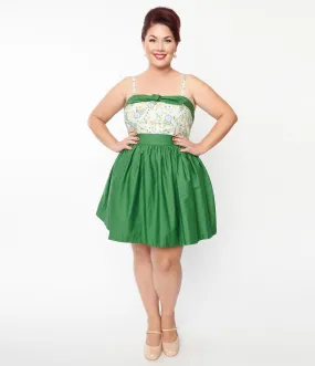 Unique Vintage Plus Size Green Gathered Mini Skirt