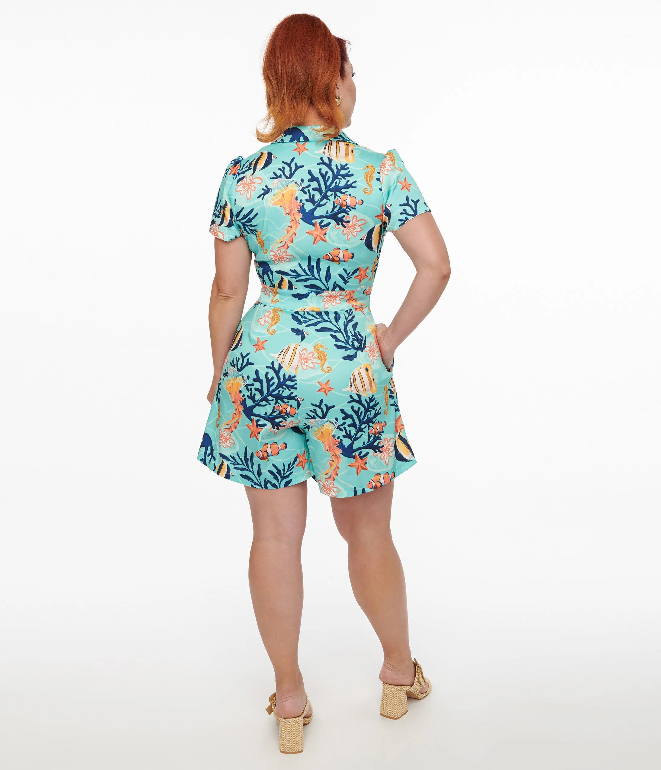 Voodoo Vixen 1950s Blue Coral Reef Print Romper